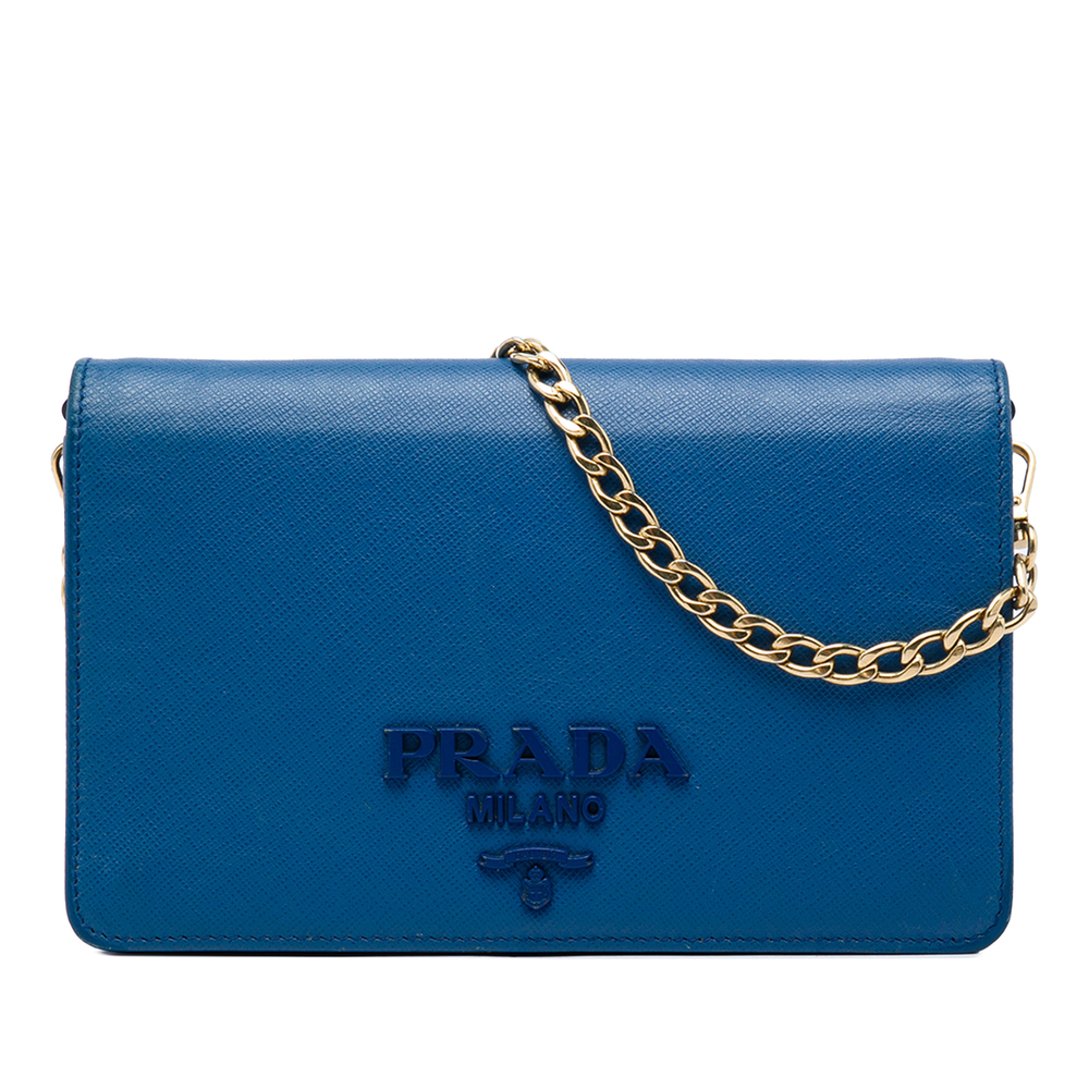 Pre-Loved Prada Saffiano Lux Monochrome Wallet on Chain